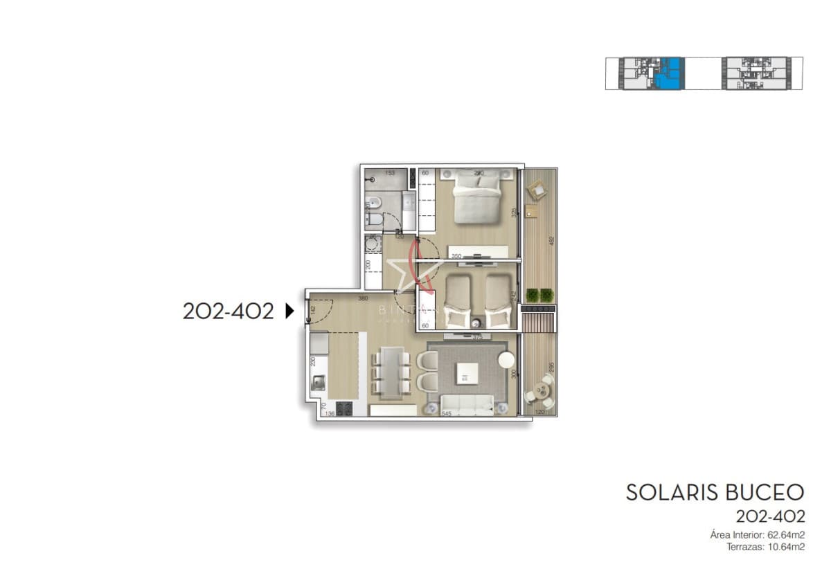 Venta, Apartamento, Buceo, 2 Dormitorios , 1 Baño, Balcón, Parrillero  - Bintang Propiedades