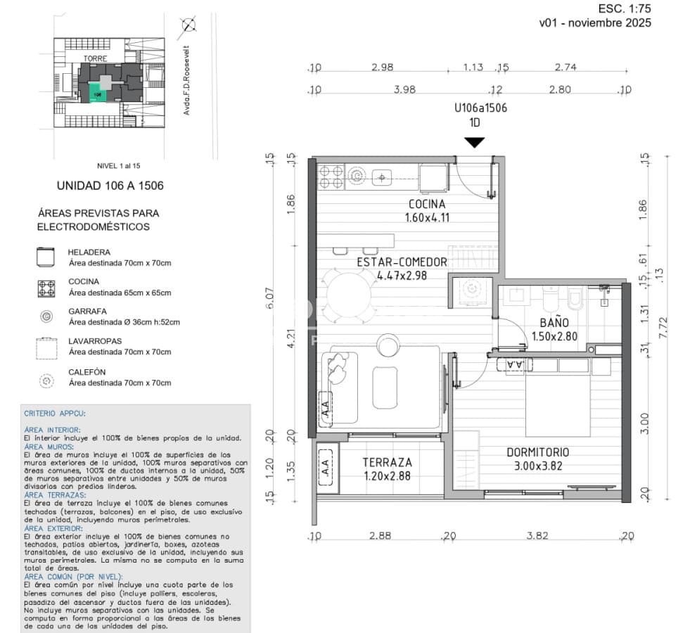Apartamento ID.10515 - Altura, Luz y Ubicación  Apto. de 1 dorm. Nostrum Roosevelt Pre-Venta