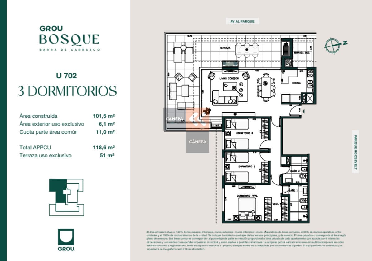 Venta apartamento 3 dormitorios en Barra de Carrasco con parrillero