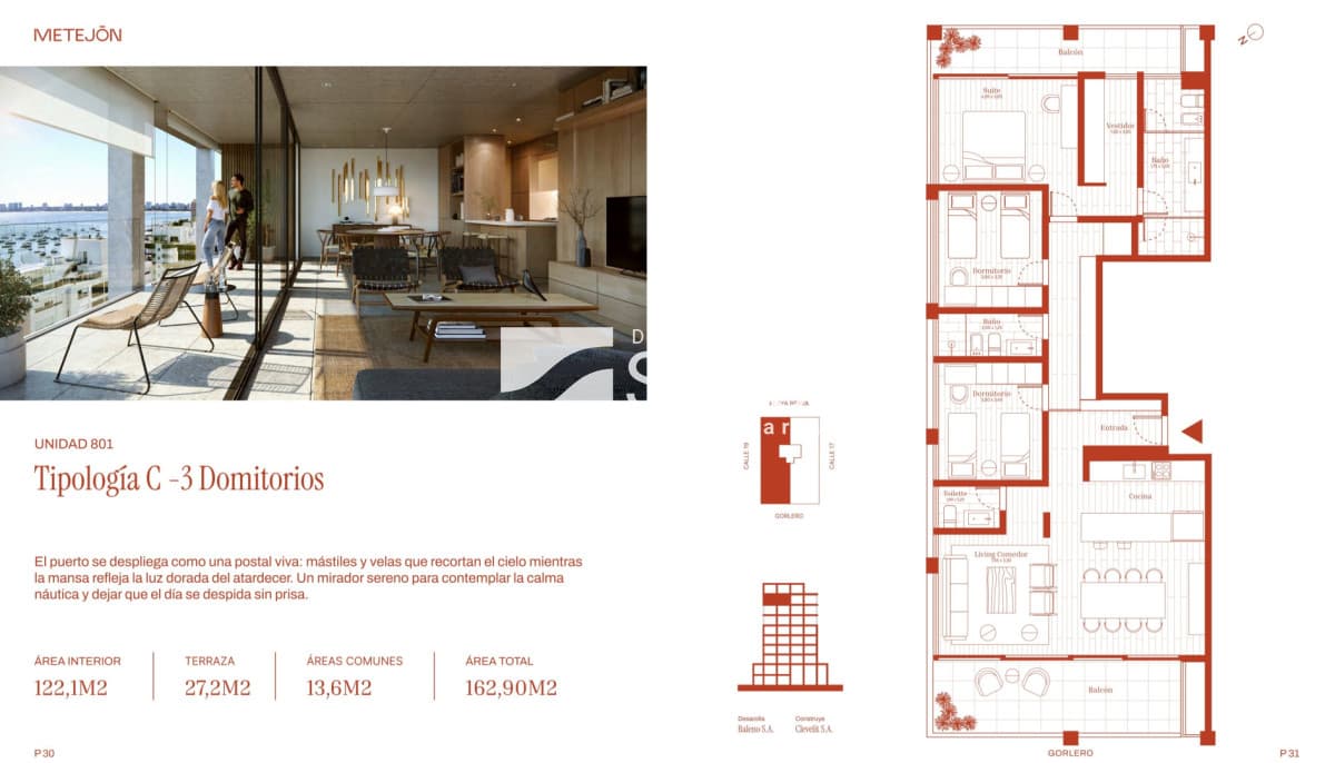 3 dormitorios con vista al mar en Península