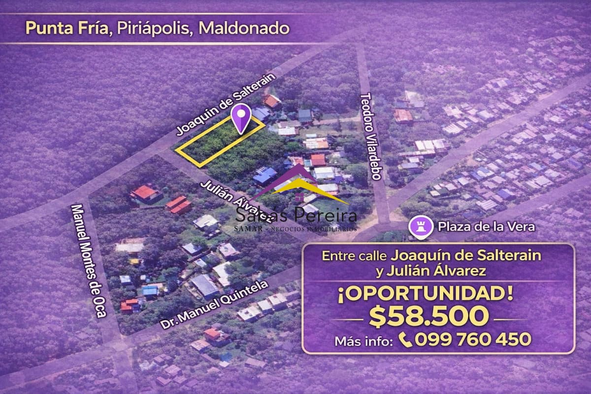 Terreno ID.41646 - Terreno en venta 446m2 esquina, Punta Fría, Piriápolis, Maldonado