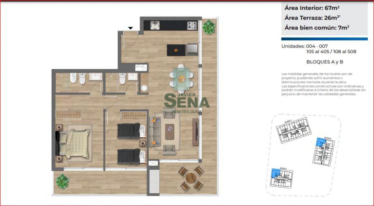 Venta de apartamento en la Mansa, 2 dormitorios, 2 baños, balcon buena vista.