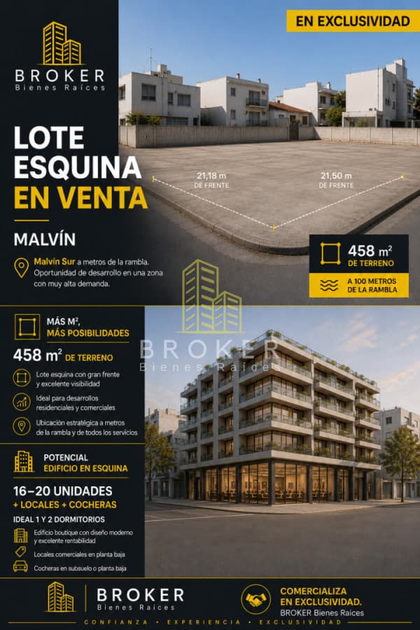 Venta Terreno Esquina en Malvin Oportunidad Desarrollo Edificio 